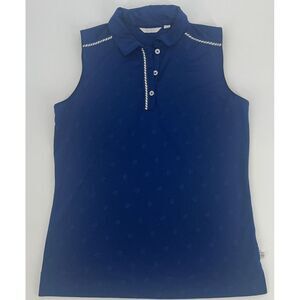 Lady Hagen Navy Blue Bon‎ Voyage Sailboat Embossed Sleeveless blue Polo Shirt S